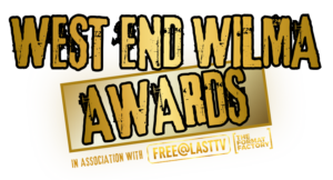 West End Wilma Awards logo in bold gold letters on a curved gold badge with a black background.
