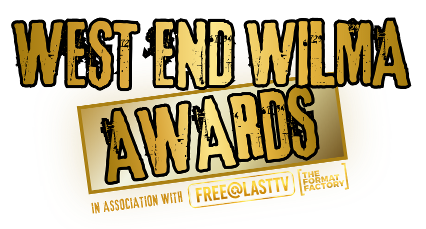 West End Wilma Awards logo in bold gold letters on a curved gold badge with a black background.