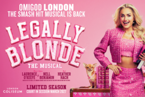 Legally Blonde The Musical key art, London Coliseum, starring Amber Davies as Elle Woods