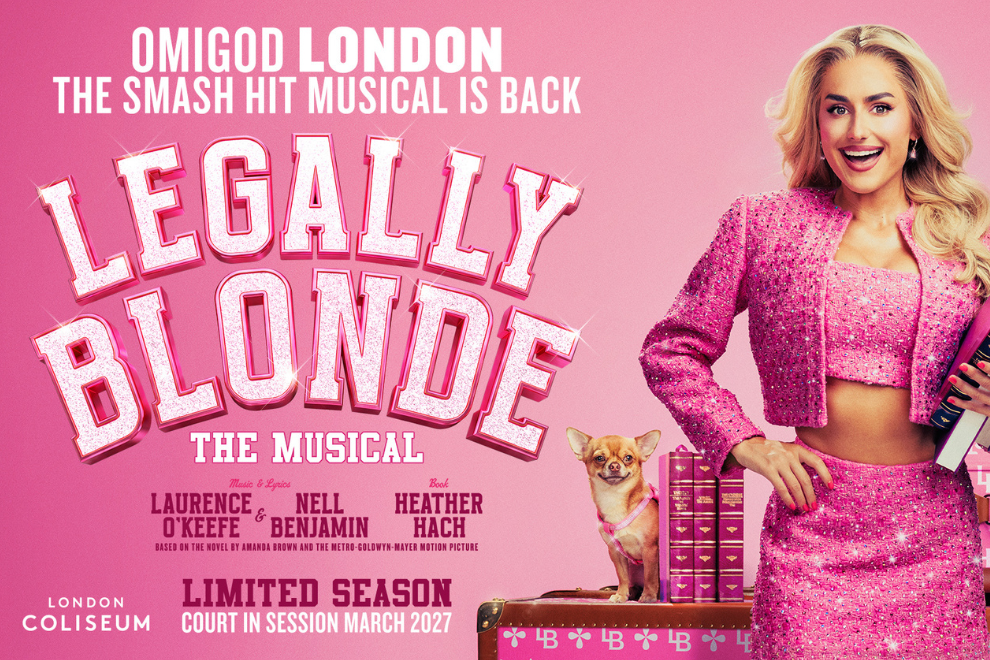 Legally Blonde The Musical key art, London Coliseum, starring Amber Davies as Elle Woods